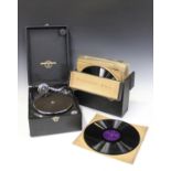 A Columbia mechanical gramophone in a black leatherette case, length 40cm, together with a small