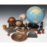A group of mixed collectors' items, including four 20th century table globes, a Japanese cast pewter