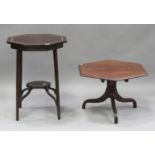 An Edwardian walnut octagonal occasional table, height 71cm, width 54cm, together with a mahogany