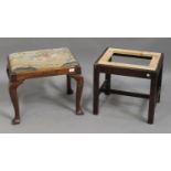 An early 20th century George I style burr wood stool with drop-in needlework seat, on cabriole legs,