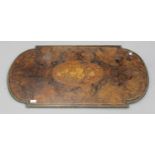 A late 19th century French walnut and floral marquetry inlaid table top with gilt metal edge,