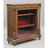 A late Victorian rosewood pier cabinet with inlaid decoration, the moulded top with projecting