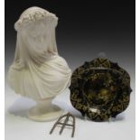 A 20th century moulded composition bust of the Veiled Bride, height 38cm, together with a