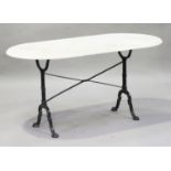 A 20th century white marble topped and cast iron garden table, height 70cm, width 139cm, depth