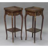 A pair of 20th century French mahogany lamp tables with gilt metal mounts, each fitted with a