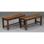 A pair of 20th century George III style figured mahogany coffee tables, on block legs, height