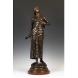 Edouard Drouot - Jeanne d'Arc, a late 19th century French brown patinated cast bronze full-length