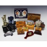 A mixed group of collectors' items, including a small Tunbridge ware box, length 10cm, various