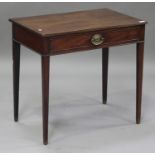 A George III mahogany side table, fitted with a single frieze drawer, raised on square tapering