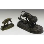 After Antoine-Louis Barye - a 20th century gilt cast bronze model of a dog, the base bearing