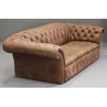 A modern buttoned brown leather Chesterfield settee, height 74cm, width 215cm, depth 100cm (