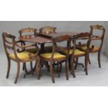 A set of six 20th century Regency style mahogany dining chairs with brass inlay, comprising two
