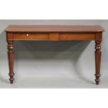 A Victorian mahogany console table, the frieze fitted with two drawers, raised on turned and