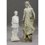 A cast composition garden figure of a standing classical man, height 89cm, together with another