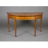 An Edwardian Neoclassical Revival satinwood demi-lune side table, the top finely inlaid with