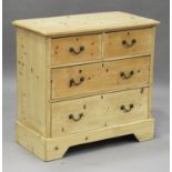 A Victorian stripped pine chest of two short and two long drawers, on bracket feet, height 78cm,