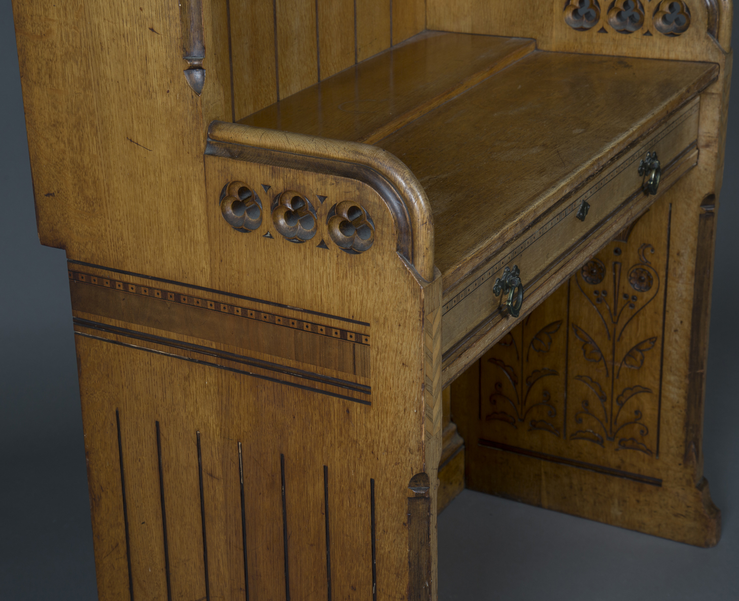 A Victorian Gothic Revival oak dresser by Holland & Sons, possibly designed by Bruce James - Image 2 of 7