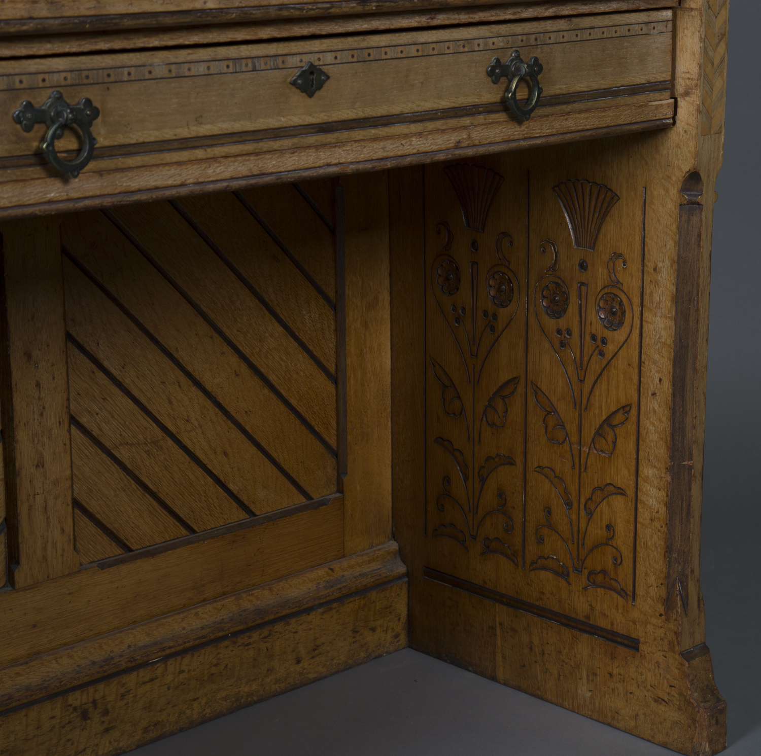 A Victorian Gothic Revival oak dresser by Holland & Sons, possibly designed by Bruce James - Image 3 of 7