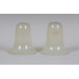 A pair of Victorian opalescent glass light shades of bell form, probably by James Powell & Sons,