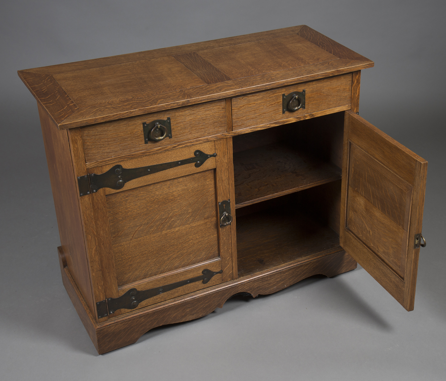 An early 20th century Arts and Crafts oak side cabinet, possibly by the Guild of Handicraft, - Image 3 of 4