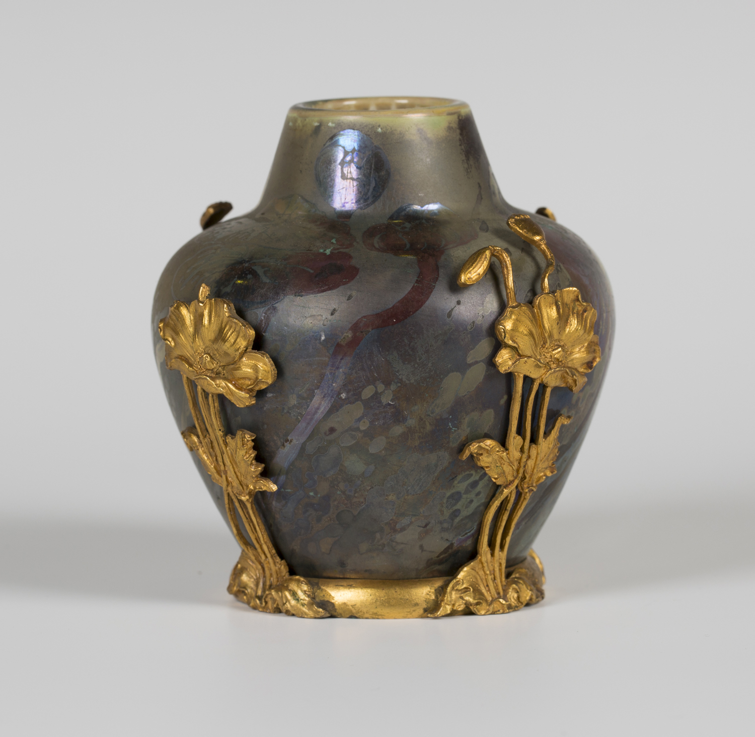 A Keller & Guerin Luneville gilt metal mounted lustre pottery vase, circa 1900, the bulbous body - Image 2 of 3