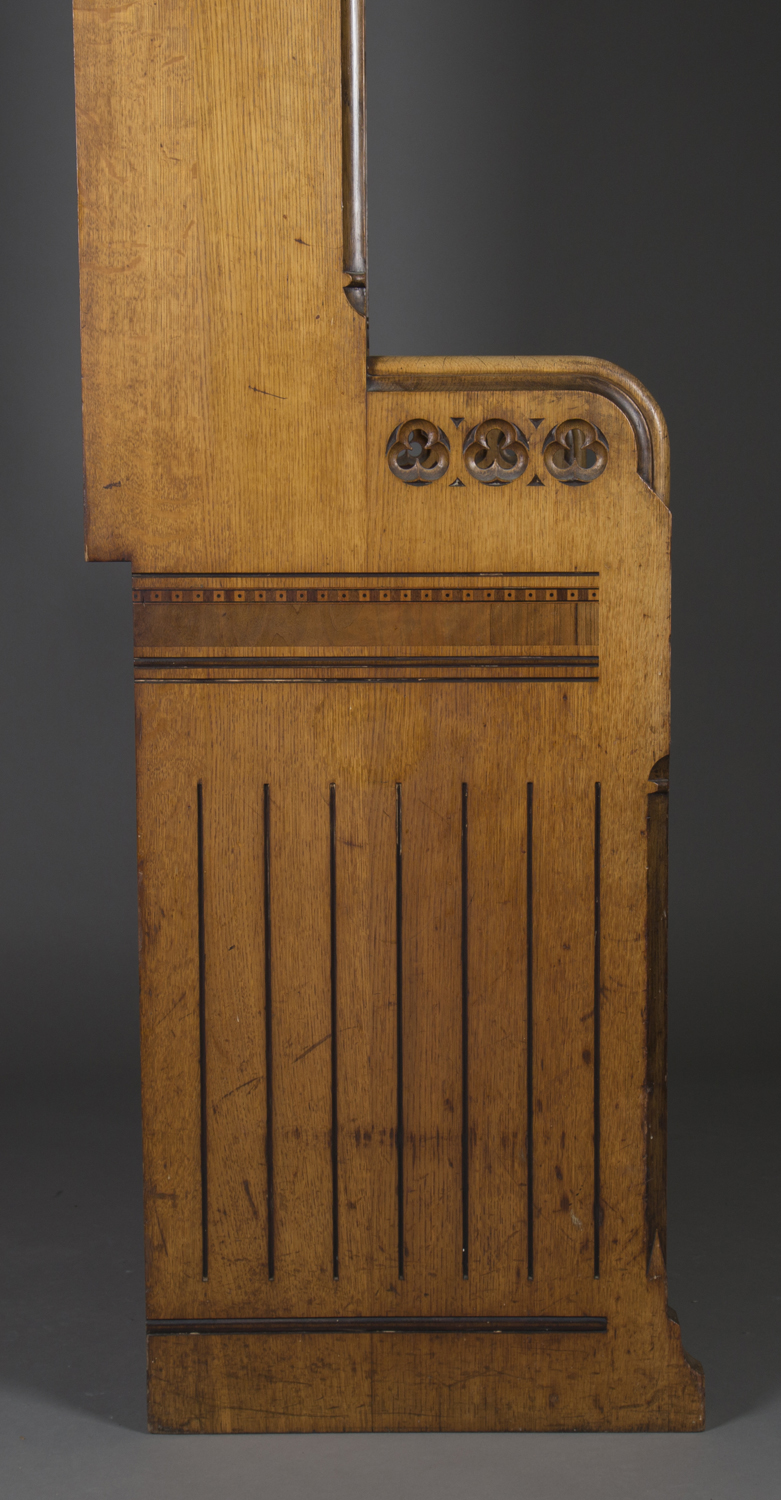 A Victorian Gothic Revival oak dresser by Holland & Sons, possibly designed by Bruce James - Image 7 of 7