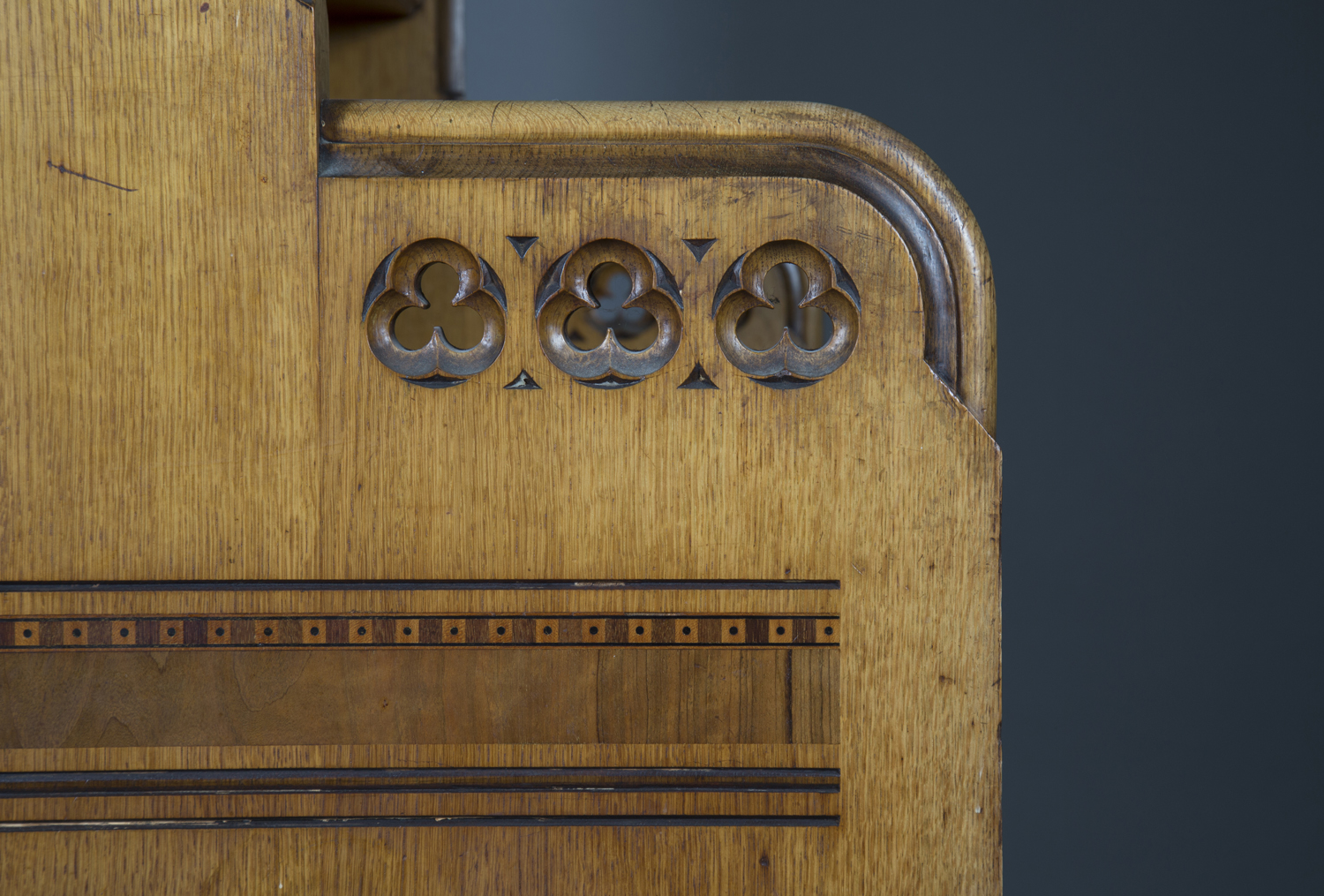 A Victorian Gothic Revival oak dresser by Holland & Sons, possibly designed by Bruce James - Image 6 of 7