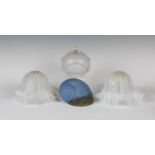 A Victorian frosted and opalescent glass light shade of bulbous shape with ribbon trailed garland