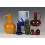 A group of mixed art pottery, late 19th/early 20th century, comprising a Dresser type jug,