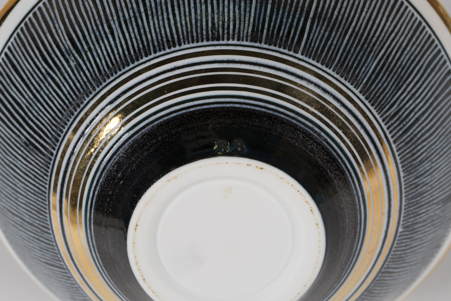 A Ben Barker studio pottery porcelain bowl, the flared circular body with blue/black ground bands of - Image 2 of 2