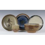 A John Davey stoneware studio pottery bowl, decorated with a resist abstract design to the