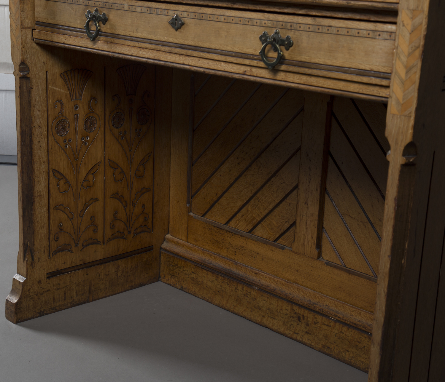 A Victorian Gothic Revival oak dresser by Holland & Sons, possibly designed by Bruce James - Image 5 of 7