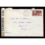 A collection of world stamps on leaves, an album and postal history, including several Second