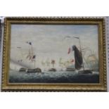 British School - Anglo-French Naval Battle, 20th century oil on panel, bears signature and date,