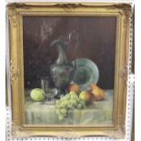 Jack Carter - 'Ann's Jug' (Still Life with Grapes, Apples and Pears), oil on canvas-board, signed