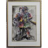 Anthony Stones - Full Length Portrait of a Jester, 20th century watercolour with gouache, signed and