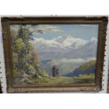 Continental School - Alpine Landscape with Figures, 20th century oil on canvas laid on board,