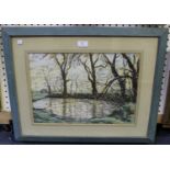 Peter Norton - River Landscape with Trees, 20th century pastel and coloured chalks, signed, 31cm x