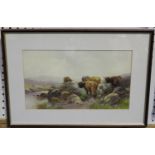 Tom Rowden - Highland Cattle in a Landscape, late 19th/early 20th century watercolour, signed, 20.