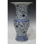 A Chinese blue and white 'phoenix tail' porcelain vase, late 19th century, the baluster body and