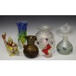 A group of decorative art glass, 20th century, including an iridescent Jack in the Pulpit vase,