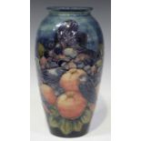 A Moorcroft pottery Finches pattern vase, late 20th century, impressed marks and initials to base,