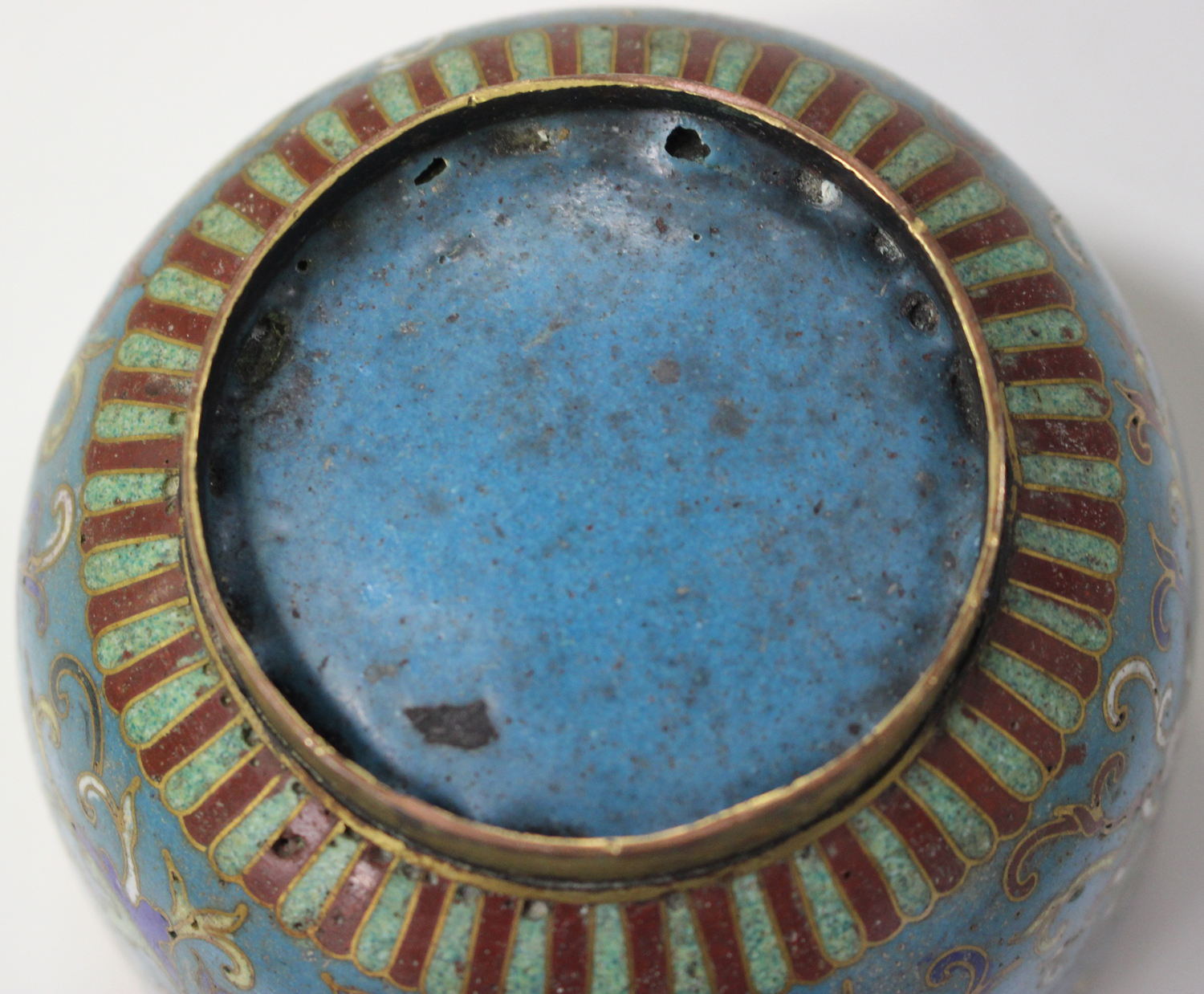 A Chinese cloisonné bowl, 19th century, of circular 'U' form with gilt copper mounts, the exterior - Image 2 of 7