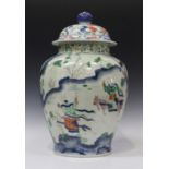 A large Chinese wucai porcelain jar and cover, Transitional period, mid-17th century, the stout