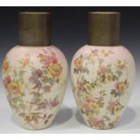 A large matched pair of Doulton Burslem pottery vases, late 19th century, the tapered ovoid bodies