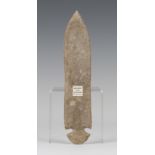 An American chipped flint dagger blade, bearing 'F.S. Clark Collection' label, detailed 'New