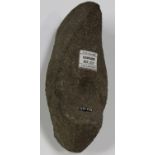 A Danish Neolithic pecked stone axe head of part perforated boat form, bearing 'F.S. Clark