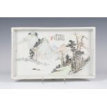 A Chinese Qianjiangcai enamelled porcelain rectangular tray, probably late Qing dynasty, painted