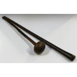 An African knobkerrie with wire bound grip and turned burr wood head, length 68cm, together with a