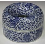 A Chinese blue and white porcelain box and cover, mark of Guangxu but later, of cylindrical form,
